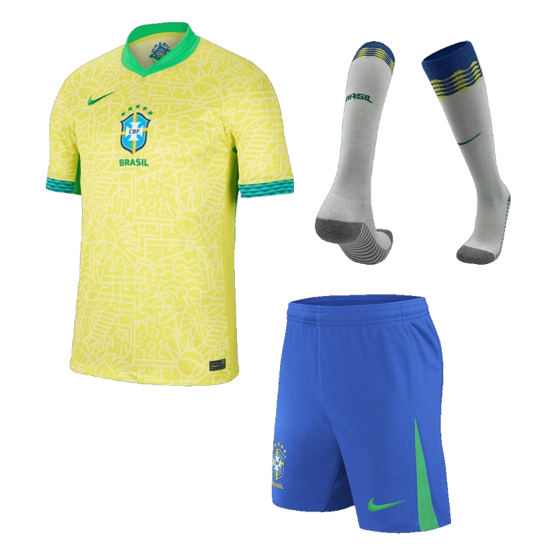 Kids Brazil Custom Home Full Soccer Kits 2024