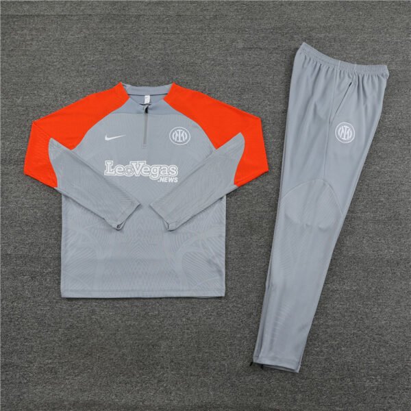 23-24 Inter Milan Long Sleeve Kits Grey Zipper Training Suits Jersey - Image 3