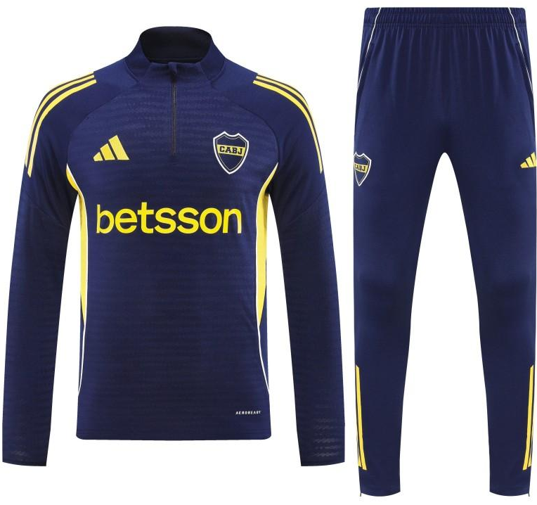 25/26 Boca Juniors Navy Blue with Yellow Stripes Half Zipper Jacket Tracksuit +Long Pants - Image 2