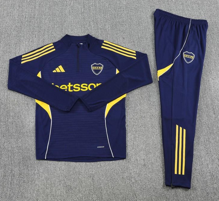 25/26 Boca Juniors Navy Blue with Yellow Stripes Half Zipper Jacket Tracksuit +Long Pants