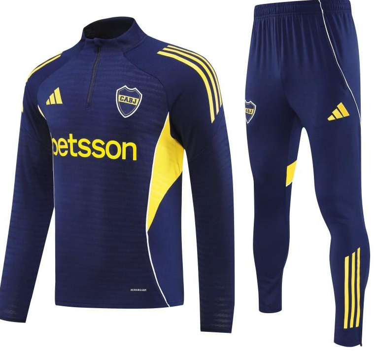 25/26 Boca Juniors Navy Blue with Yellow Stripes Half Zipper Jacket Tracksuit +Long Pants - Image 7