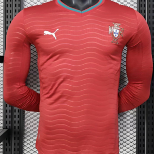Player Version 2026 Portugal Home Long Sleeve Red with Horizontal Wave Pattern Jersey