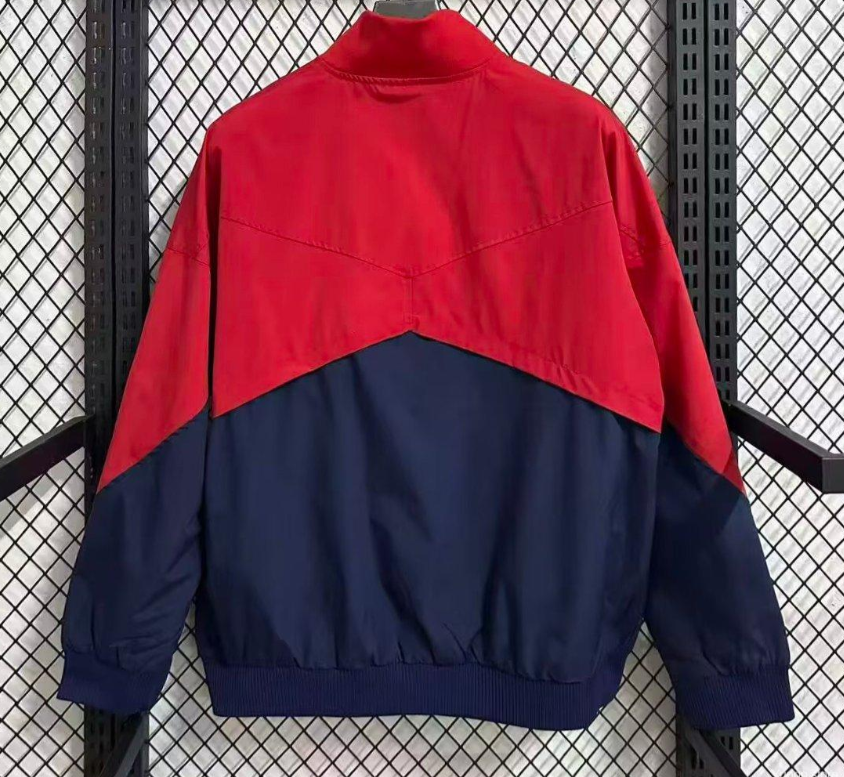 25/26 Barcelona Navy Blue with Red Color Block Full Zipper Windbreaker - Image 3