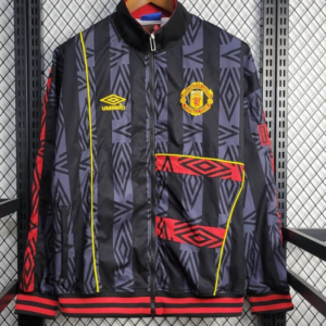 25/26 Manchester United Jacket Retro Black Pattern Windbreaker