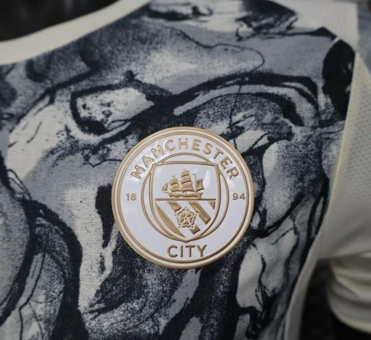 25/26 Player Version Manchester City White with Black Marble Abstract Art Pattern Jersey - Image 3