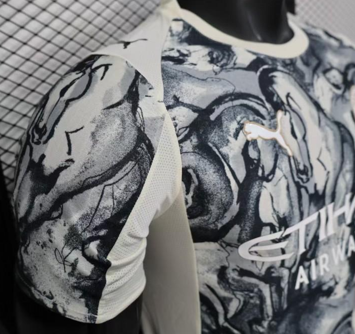 25/26 Player Version Manchester City White with Black Marble Abstract Art Pattern Jersey - Image 8