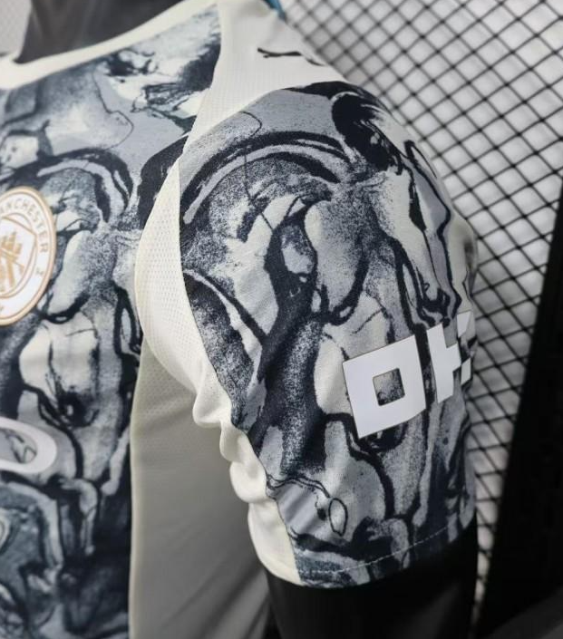 25/26 Player Version Manchester City White with Black Marble Abstract Art Pattern Jersey - Image 10