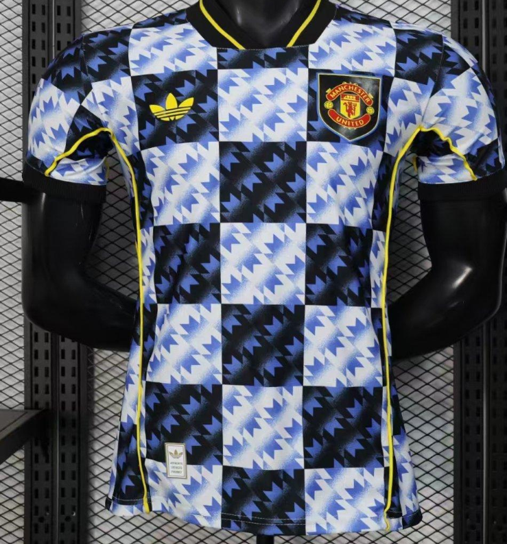 25/26 Player Version Manchester United Blue and Black with Checkerboard Houndstooth Pattern Jersey