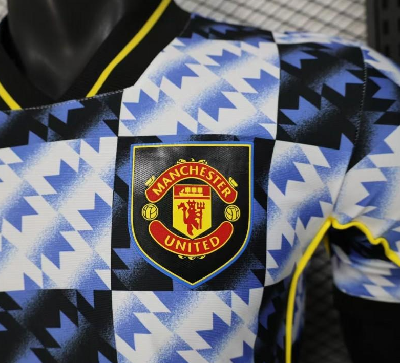 25/26 Player Version Manchester United Blue and Black with Checkerboard Houndstooth Pattern Jersey - Image 3