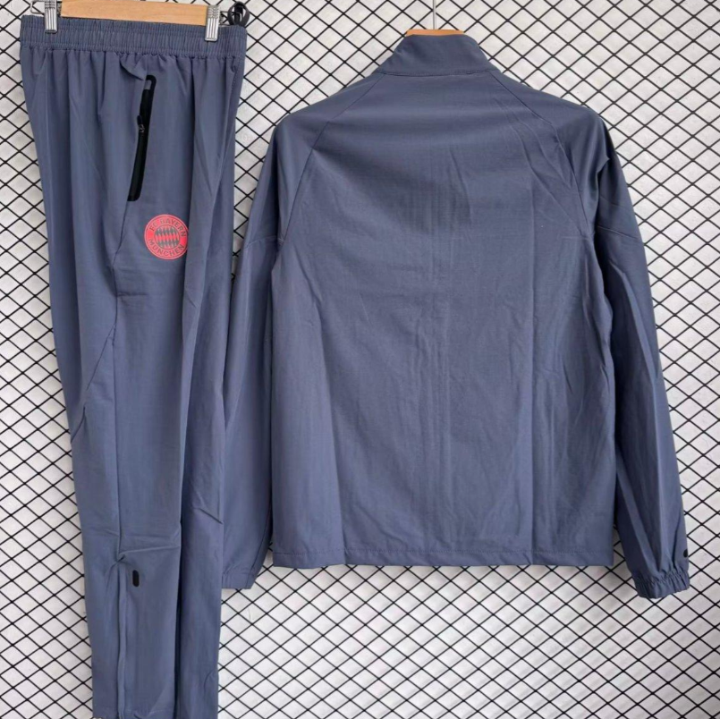 25/26 Bayern Munich Grey with Red Full zipper Jacket Tracksuit+ long pants - Image 3