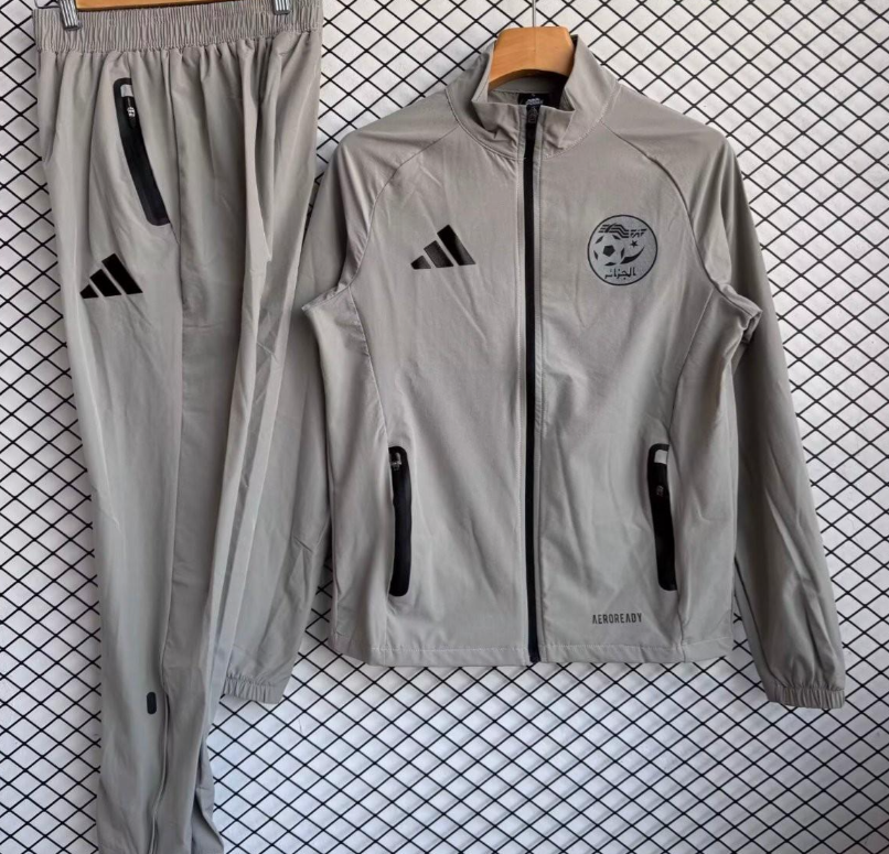 25/26 Algeria National Team Grey with Black Full zipper Jacket Tracksuit+ long pants