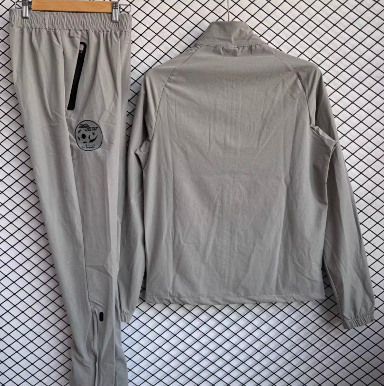 25/26 Algeria National Team Grey with Black Full zipper Jacket Tracksuit+ long pants - Image 3