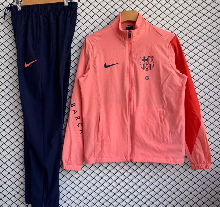25/26 Barcelona Pink with Navy Full zipper Jacket Tracksuit+ long pants