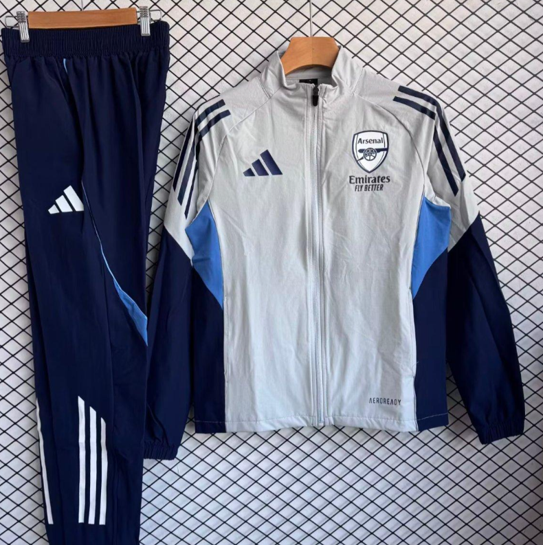 25/26 Arsenal White with Navy Blue Full zipper Jacket Tracksuit+ long pants