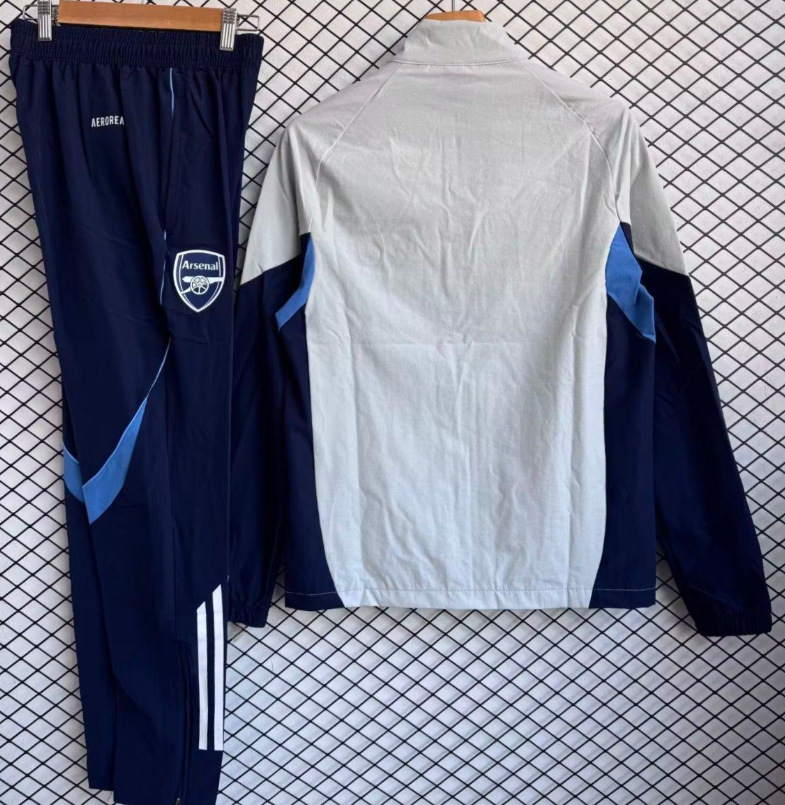 25/26 Arsenal White with Navy Blue Full zipper Jacket Tracksuit+ long pants - Image 3