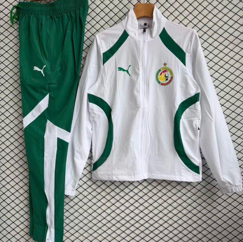 25/26 Senegal National Team White with Green Full zipper Jacket Tracksuit+ long pants