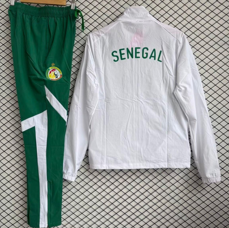 25/26 Senegal National Team White with Green Full zipper Jacket Tracksuit+ long pants - Image 3