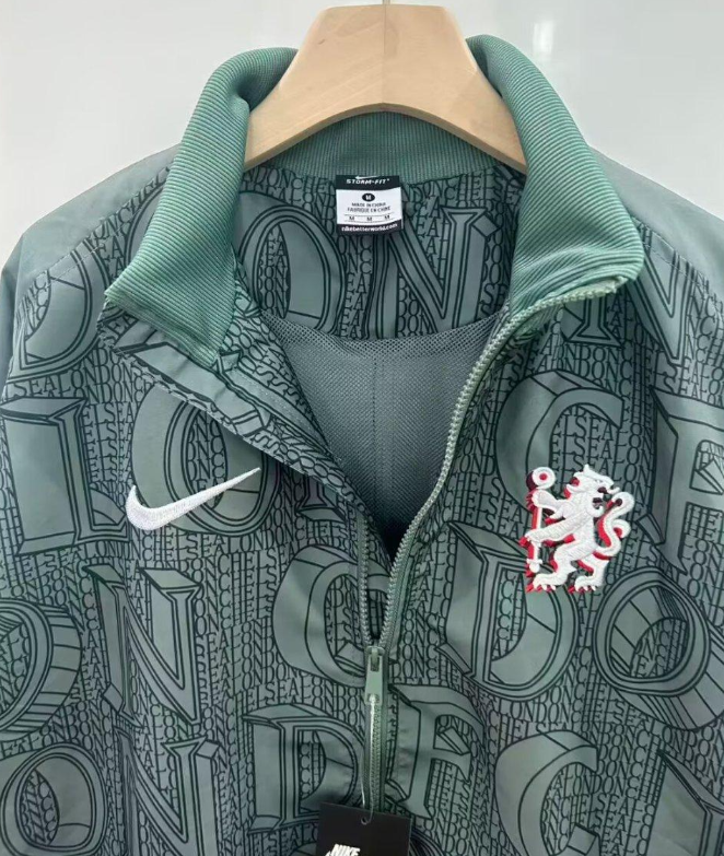 25/26 Chelsea FC Green with All-Over London Text Pattern Full Zipper Windbreaker - Image 6
