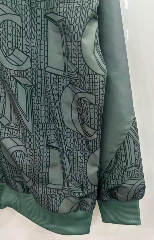 25/26 Chelsea FC Green with All-Over London Text Pattern Full Zipper Windbreaker - Image 3