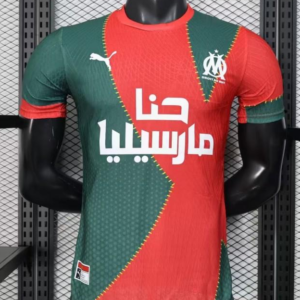 25/26 Player Version Marseille Red and Green with Morocco Flag Design Jersey