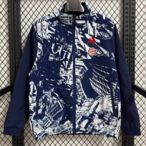 25/26 Bayern Munich Navy Blue with White Abstract Graffiti Pattern Full Zipper Windbreaker