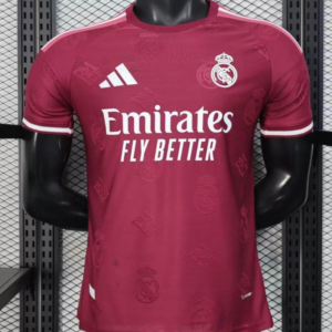 Player Version 25/26 Real Madrid Burgundy with All-Over Crest Pattern Jersey
