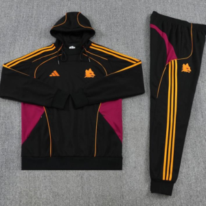 26/27 Roma Black Full Zipper Hooded Jacket Tracksuit + Long Pants