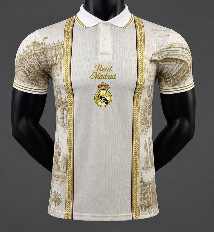 26/27 Real Madrid City Edition Cream with Gold and Polo Collar Jersey